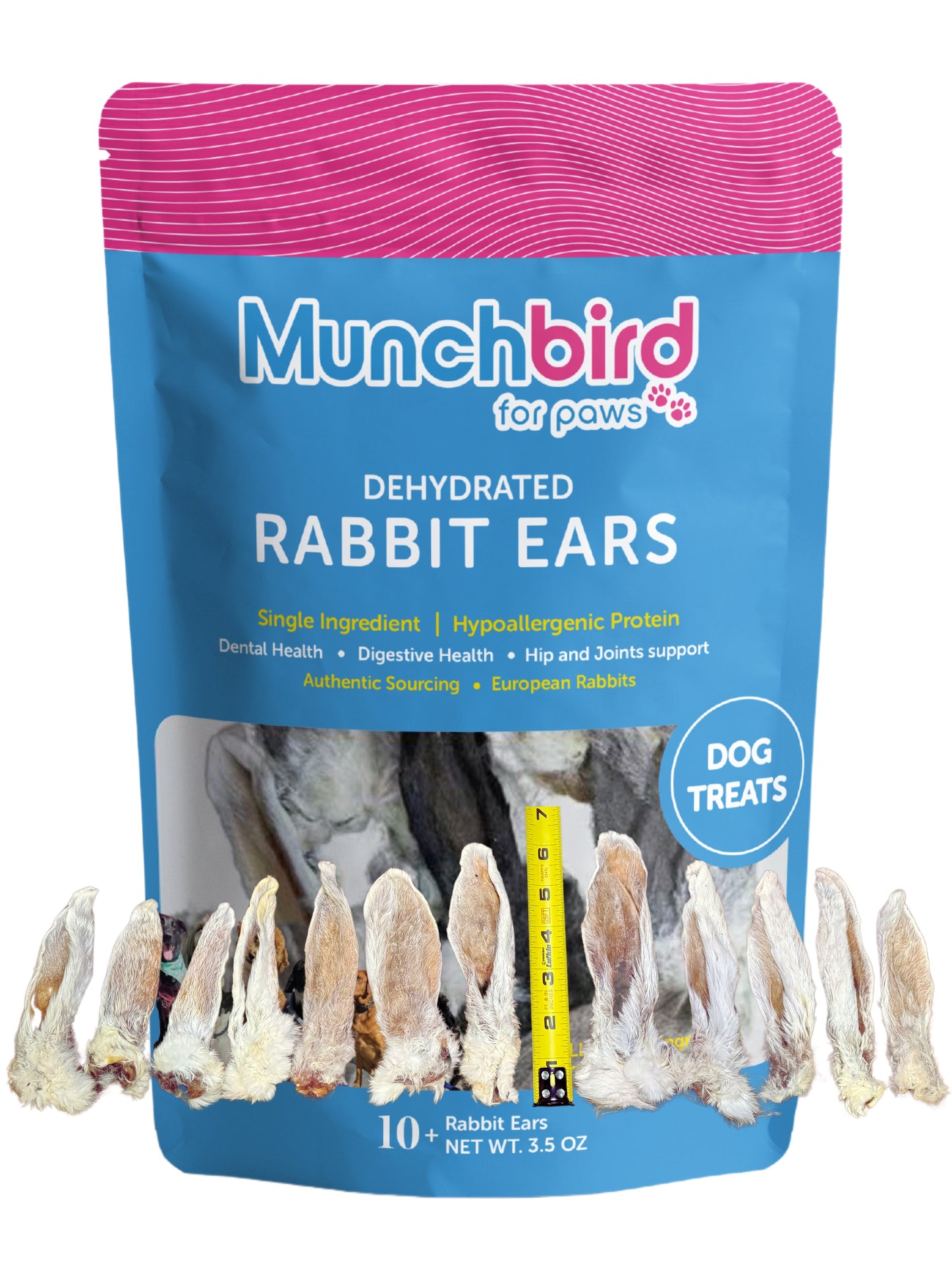 Munchbird Rabbit Ears Dog Treats, Great Alternative to Pig Ears, Cow Ears, Lamb Ears, Rabbit Feet for Dogs 